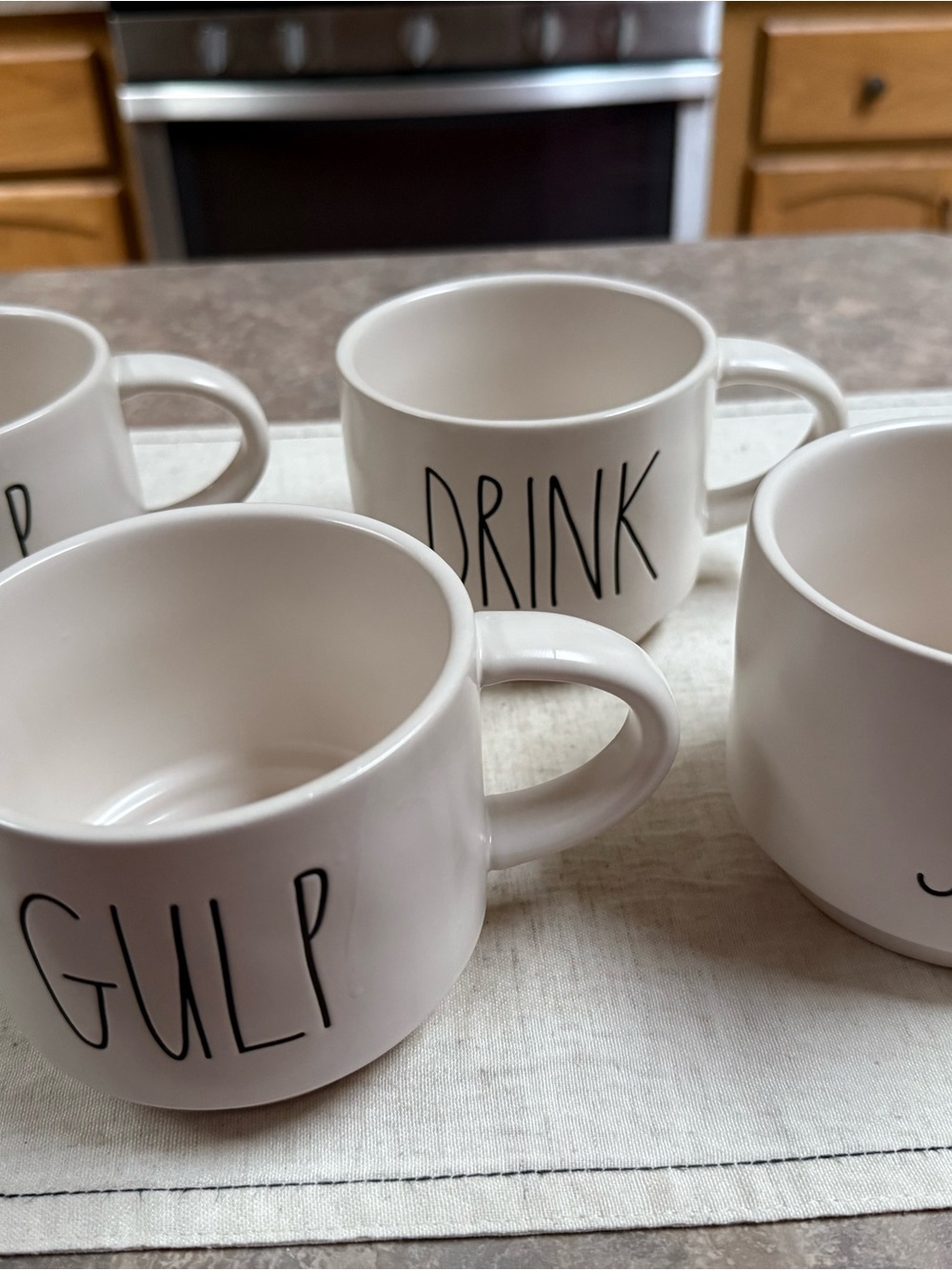 Rae Dunn White Ceramic Mug Set with Black Lettering - Gulp & Drink